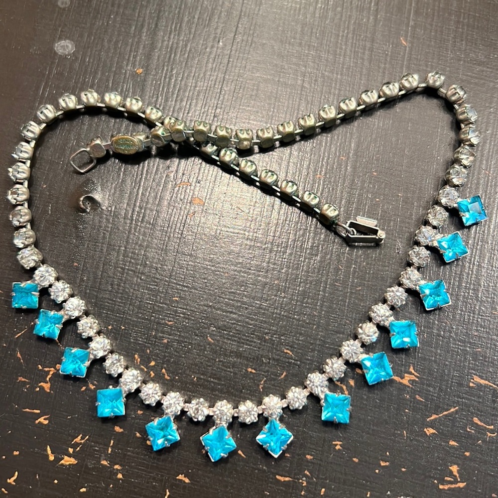 Vintage Joseph Wiesner York Turquoise Rhinestone necklace